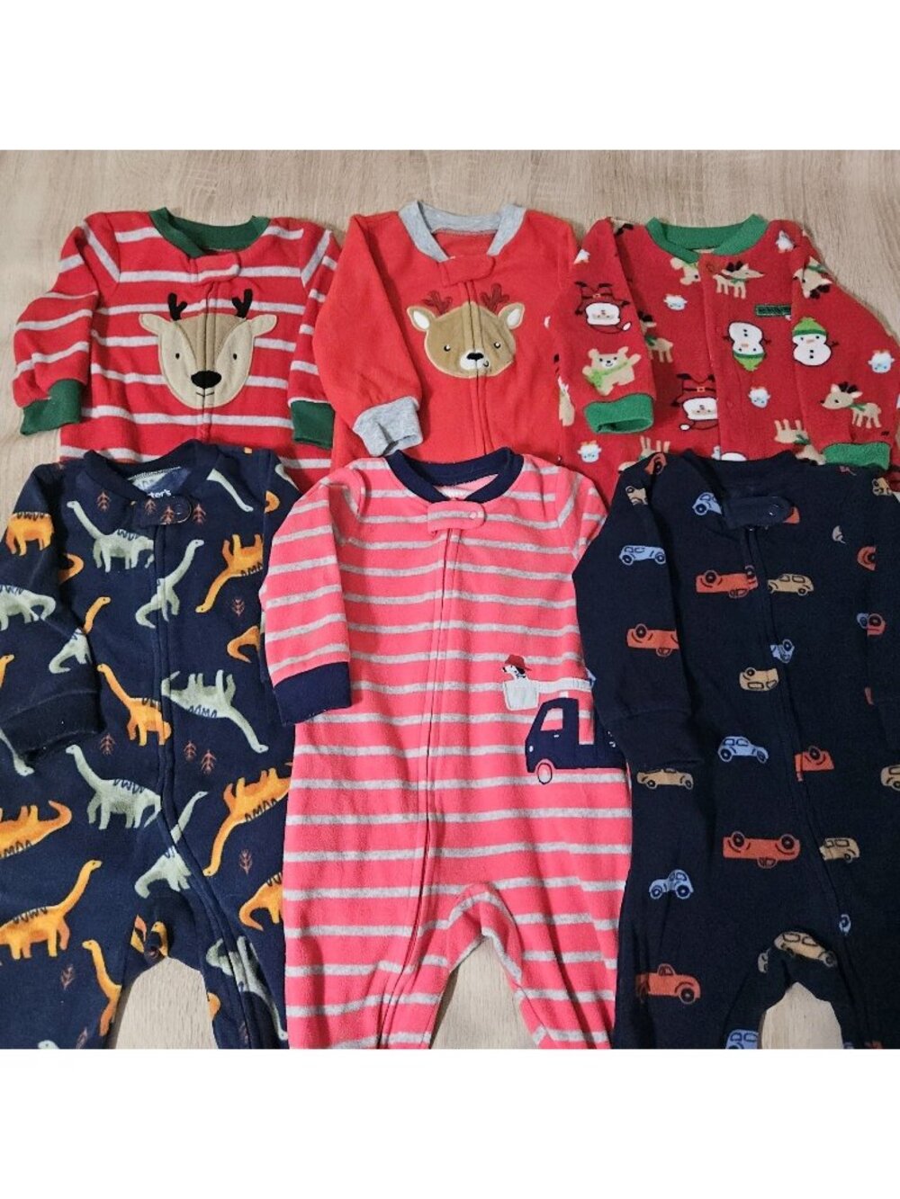 Lot Of 6 Carters Fleece Footed Pjs Pajamas Sizes 6-9 Months Boys Cozy Christmas